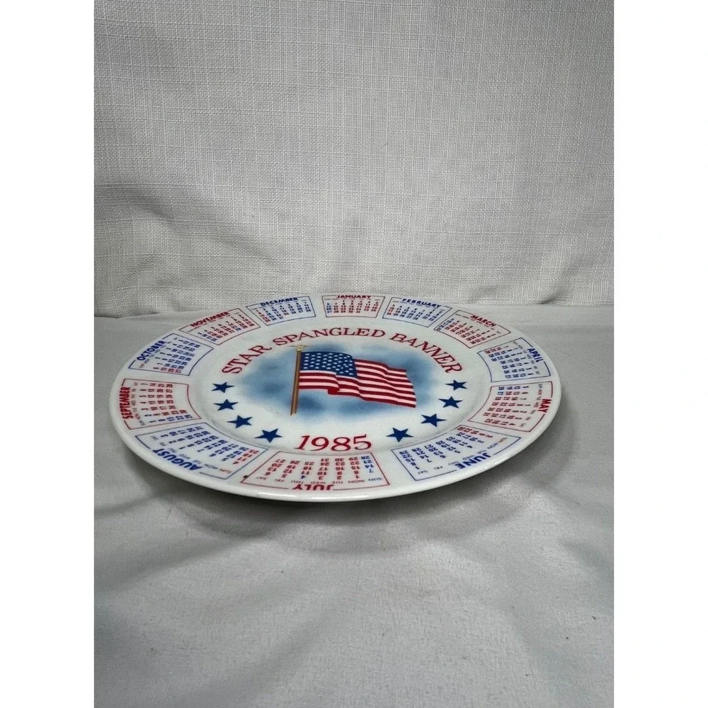 Vintage 1985 Star Spangled Banner Calendar Plate Spencer Gifts Americana 8 Inch